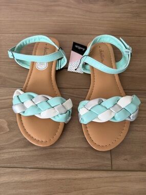 Mint, White & Silver Braided Ankle Strap Sandals